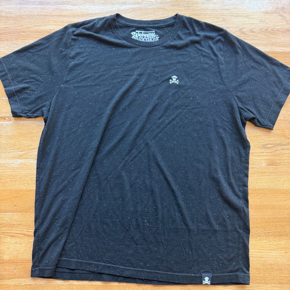 Johnny Cupcakes Mens XL Black Rainbow Nep Speckled Graphic T-Shirt Logo Tee